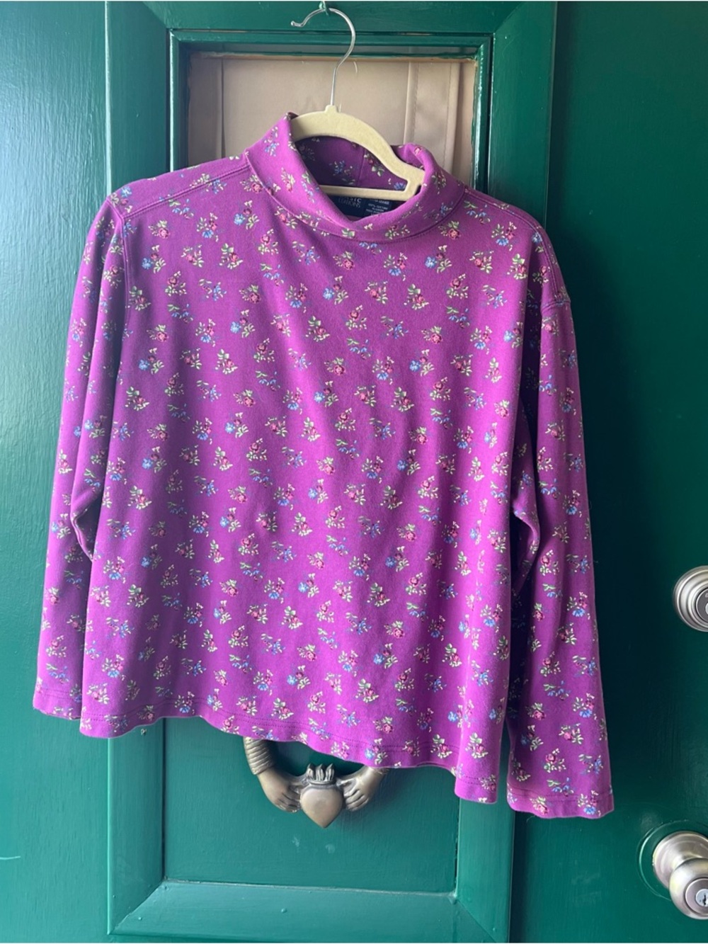 Basic Editions Magenta Floral Mock Neck Long Sleeve Top size extra large